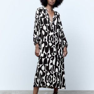 ZARA PRINTED MIDI DRESS BLACK / WHITE